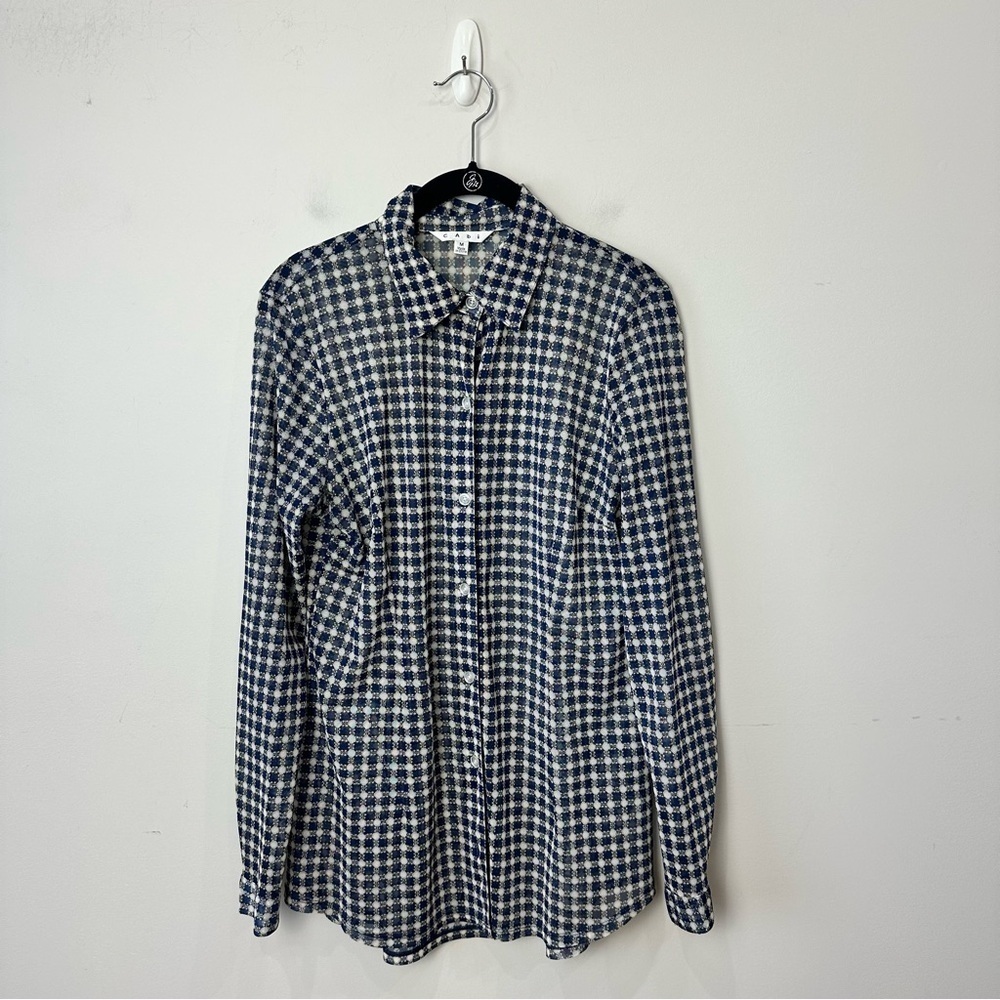 Cabi plaid button down shirt blue white